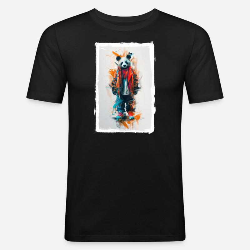 Bunter Panda - Männer Slim Fit T-Shirt - Schwarz