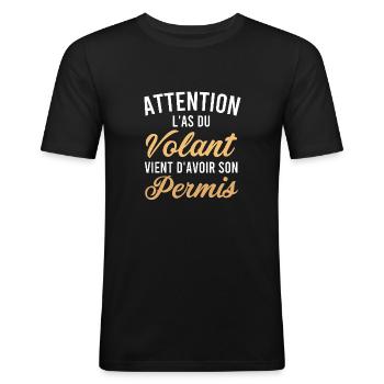Jeune conducteur Pour Permis Conduire - T-shirt près du corps Homme - noir - Devant - Nik (191cm)