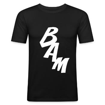 BAM - Comic-Style - Männer Slim Fit T-Shirt - Schwarz - Vorne - Nik (191cm)