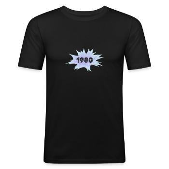 Bulle de dialogue 1980 - T-shirt près du corps Homme - noir - Devant - Nik (191cm)