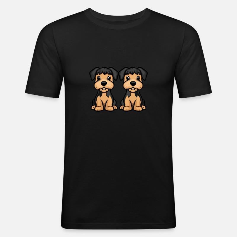 Airedale Terrier Hund Comic - Männer Slim Fit T-Shirt - Schwarz