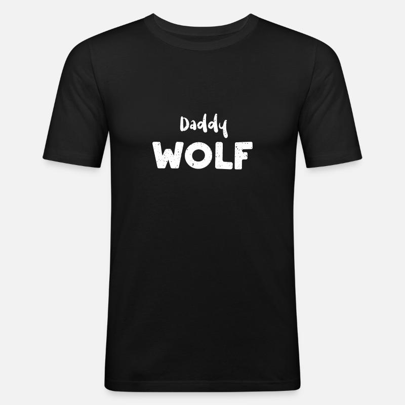 Daddy Wolf - Wolf - Männer Slim Fit T-Shirt - Schwarz