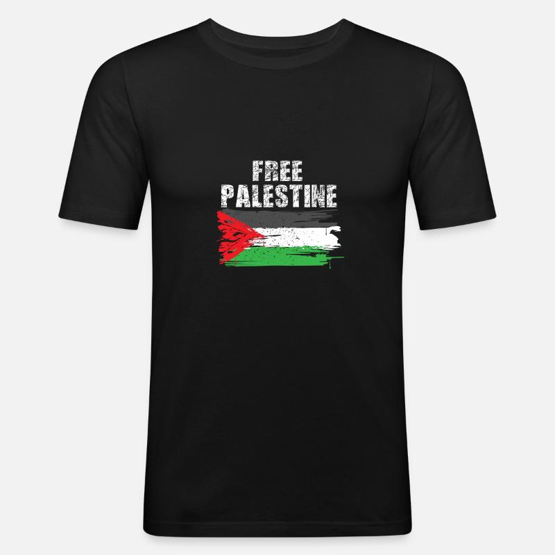 Free Palestine - Männer Slim Fit T-Shirt - Schwarz