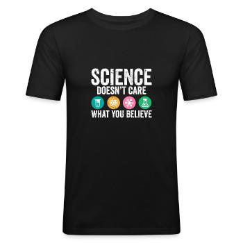 Jeu de mots scientifique La science ne se soucie pas de ce que vous croyez - T-shirt près du corps Homme - noir - Devant - Nik (191cm)