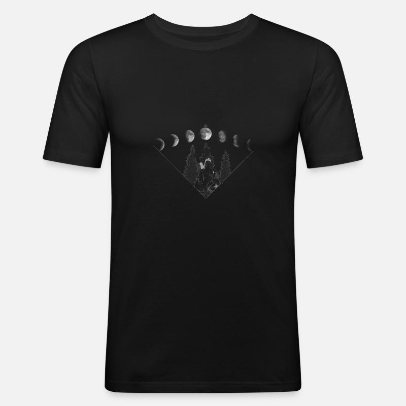 Wolf im Mondschein der Mondphasen - Männer Slim Fit T-Shirt - Schwarz