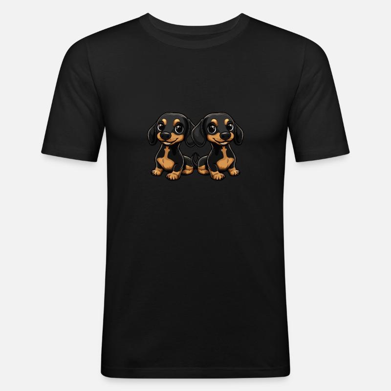 Dackel DachsHund Comic - Männer Slim Fit T-Shirt - Schwarz