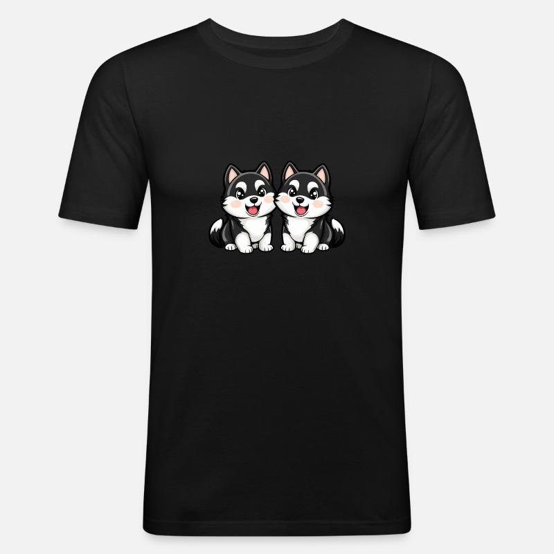Husky Hund Comic - Männer Slim Fit T-Shirt - Schwarz