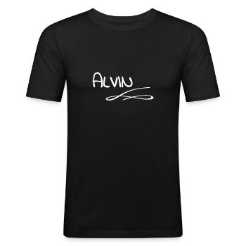 Vorname Alvin - Männer Slim Fit T-Shirt - Schwarz - Vorne - Nik (191cm)