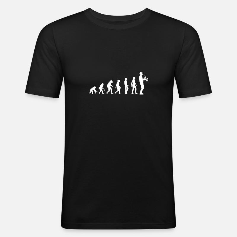 Evolution des Saxophonisten - Männer Slim Fit T-Shirt - Schwarz