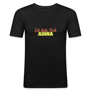 Adina als Liebe - Männer Slim Fit T-Shirt - Schwarz - Vorne - Nik (191cm)
