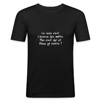 le sexe c'est l'inverse des maths - humour sexe - T-shirt près du corps Homme - noir - Devant - Nik (191cm)