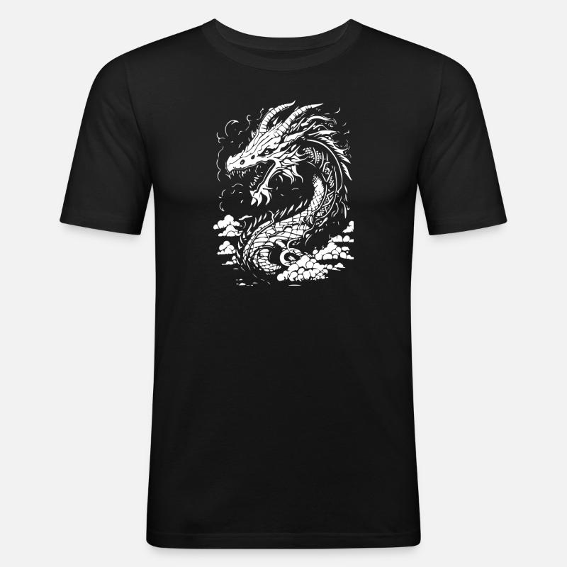 Fantasy Chinesischer Drache - Männer Slim Fit T-Shirt - Schwarz