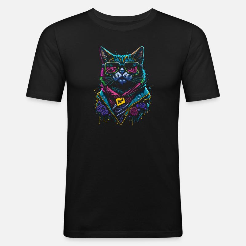 Kunst Katze Keep Cool - Männer Slim Fit T-Shirt - Schwarz