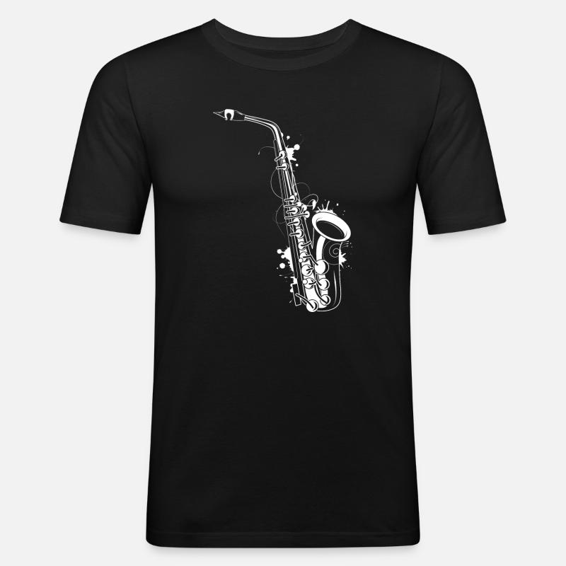 weißes Saxophon Graffiti - Männer Slim Fit T-Shirt - Schwarz