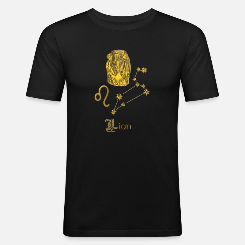 Sternzeichen Löwe 3D,  gold - Männer Slim Fit T-Shirt - Schwarz