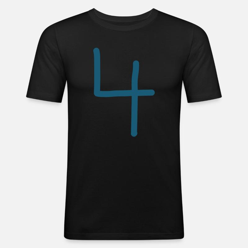 4 Nummer vier Zahl Geburtstag - Männer Slim Fit T-Shirt - Schwarz