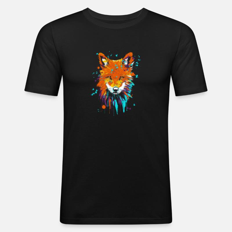 Fuchs Ölfarbe Siebdruck - Männer Slim Fit T-Shirt - Schwarz