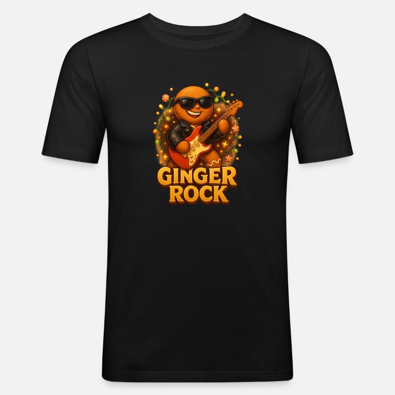 Lebkuchen mit Gitarre Rock n Roll - Männer Slim Fit T-Shirt - Schwarz