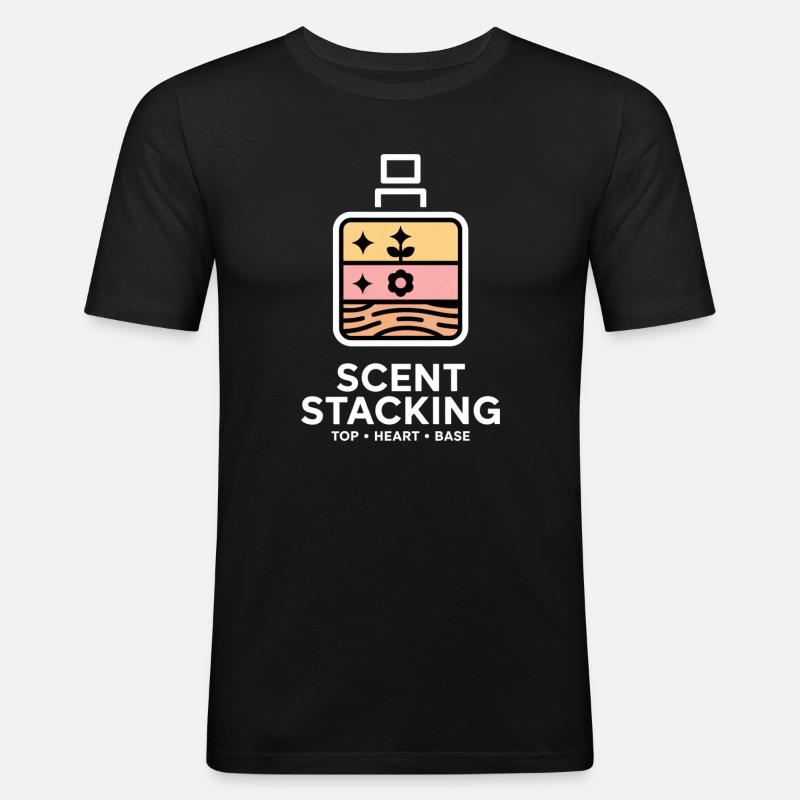 Scent Stacking Top Heart Base Notes - Männer Slim Fit T-Shirt - Schwarz