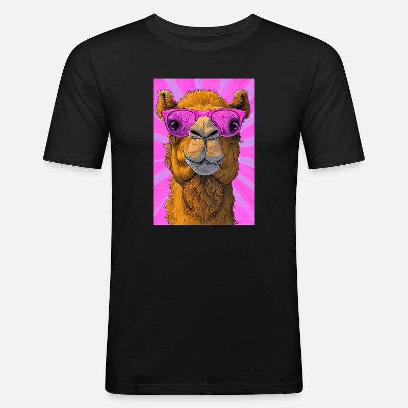 Kamel - Männer Slim Fit T-Shirt - Schwarz