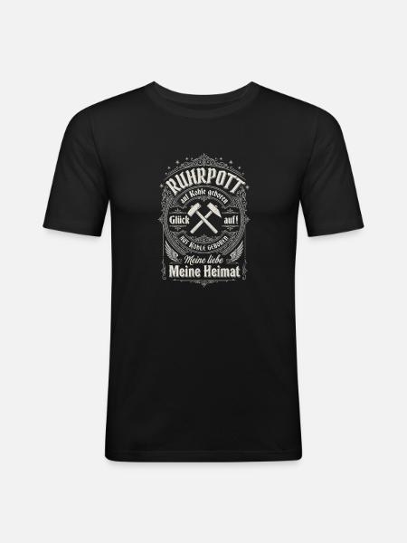Heimatliebe im Bergwerkstil, Ruhrpott - Männer Slim Fit T-Shirt - Schwarz