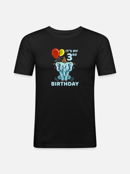 Cute 3rd Third Birthday Elephant - Men's Slim Fit T-Shirt - black