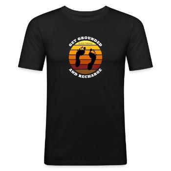 Mettent à la terre et rechargez - T-shirt près du corps Homme - noir - Devant - Nik (191cm)