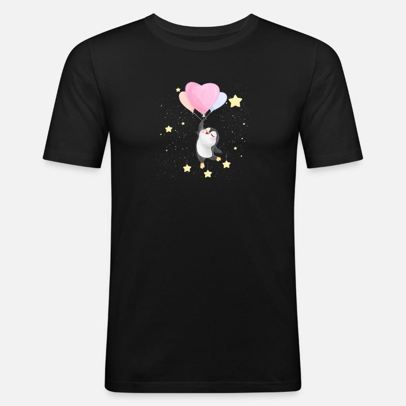 Cute Penguin Floating In Space - Men's Slim Fit T-Shirt - black