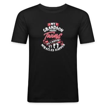 Mon petit-fils fait des jumeaux je sais que des miracles se produisent - T-shirt près du corps Homme - noir - Devant - Nik (191cm)