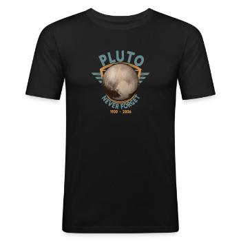 Never Forget Pluto Design Retro Style Funny Space - Männer Slim Fit T-Shirt - Schwarz - Vorne - Nik (191cm)
