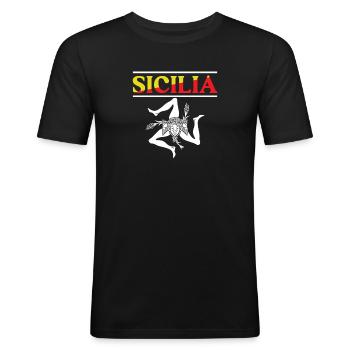 Drapeau de la Sicile Sicile Palerme Italie - T-shirt près du corps Homme - noir - Devant - Nik (191cm)