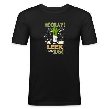 16th Bday Hooray The Leek Turns 16 Years Old - Männer Slim Fit T-Shirt - Schwarz - Vorne - Nik (191cm)