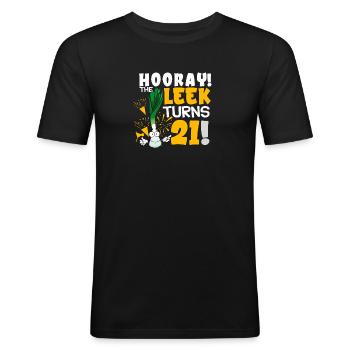 21th Bday Hooray The Leek Turns 21 Years Old - Männer Slim Fit T-Shirt - Schwarz - Vorne - Nik (191cm)