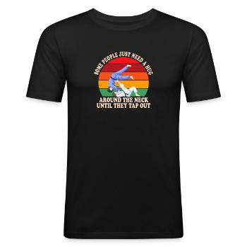 Some People Just Need A Hug Cage Fighter - Männer Slim Fit T-Shirt - Schwarz - Vorne - Nik (191cm)