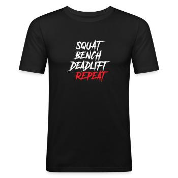Squat Bench Deadlift Repeat Powerlifting - T-shirt près du corps Homme - noir - Devant - Nik (191cm)
