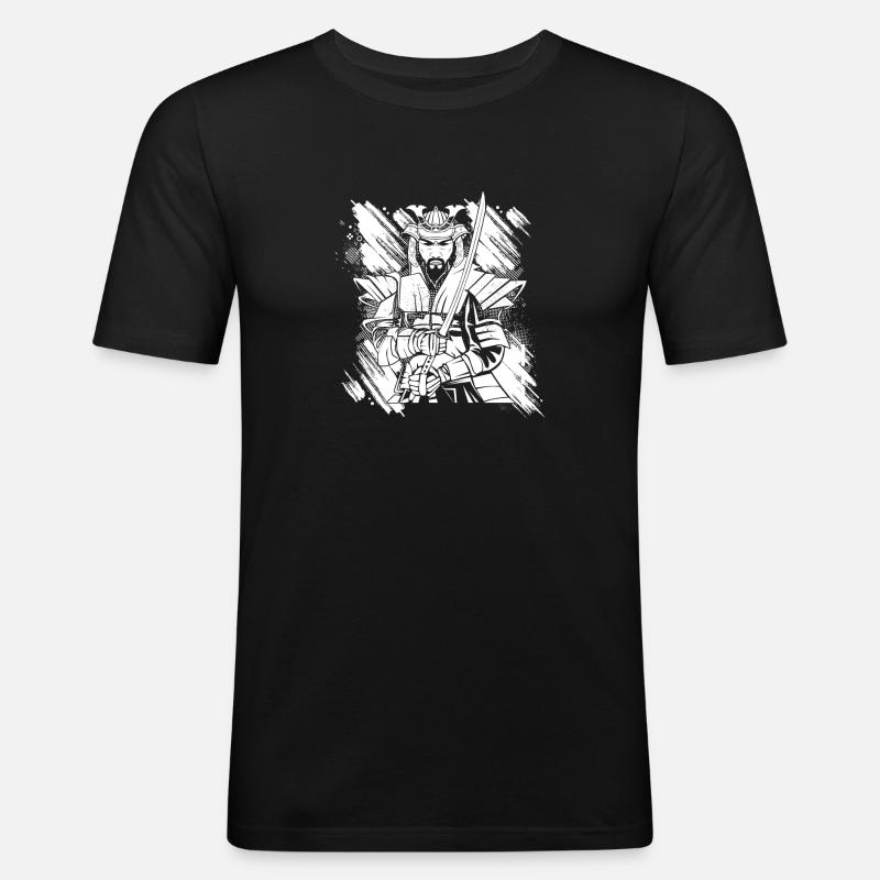 Japanese Samurai Warrior - Männer Slim Fit T-Shirt - Schwarz