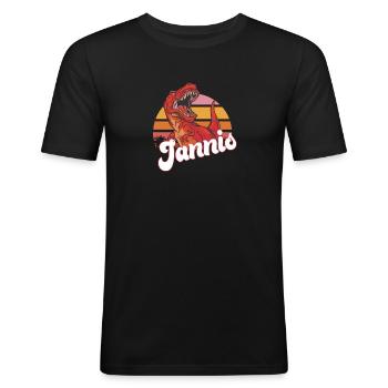 JANNIS - Beautiful boy name with T-REX Dino - Men's Slim Fit T-Shirt - black - Front - Nik (191cm)