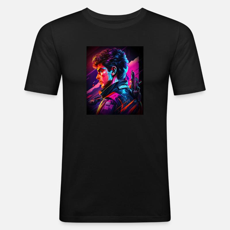 Retrowave Synthwave 80s Design - Männer Slim Fit T-Shirt - Schwarz