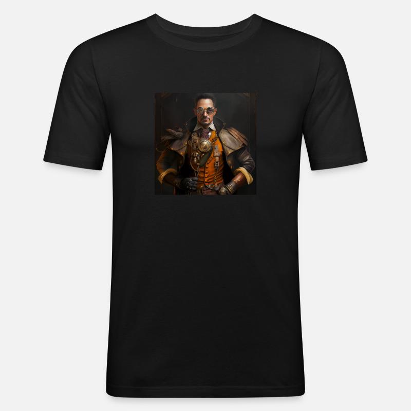 Steampunk Sci-Fi character - Männer Slim Fit T-Shirt - Schwarz