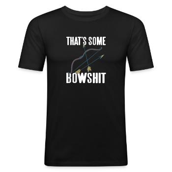 C’est un t-shirt de chasse au tir à l’arc amusant Bowshit - T-shirt près du corps Homme - noir - Devant - Nik (191cm)