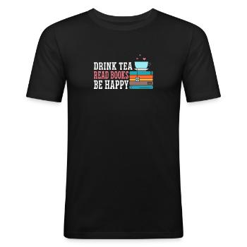 Boire du thé Lire des livres Être heureux - T-shirt près du corps Homme - noir - Devant - Nik (191cm)