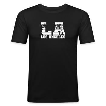 Los Angeles La Kalifornien Geschenk - Männer Slim Fit T-Shirt - Schwarz - Vorne - Nik (191cm)