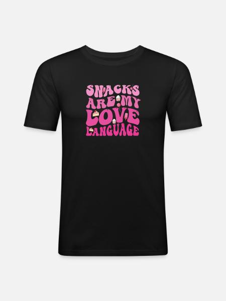 Snacks sind meine Liebessprache - Männer Slim Fit T-Shirt - Schwarz