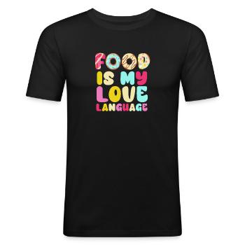 La nourriture est ma langue d’amour - T-shirt près du corps Homme - noir - Devant - Nik (191cm)