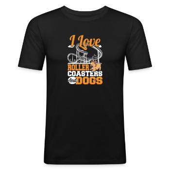 J’adore les montagnes russes et les chiens Parc à thème Amuseme - T-shirt près du corps Homme - noir - Devant - Nik (191cm)