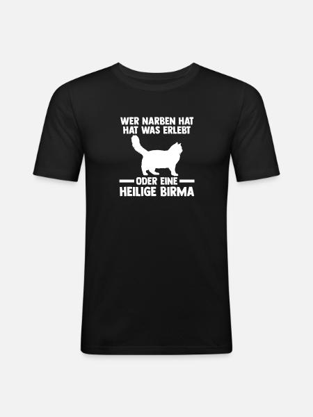 Heilige Birma Katze - Männer Slim Fit T-Shirt - Schwarz