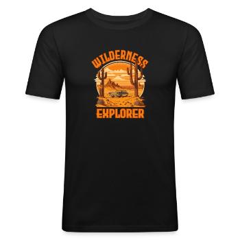 WILDERNESS EXPLORER Retro style - Men's Slim Fit T-Shirt - black - Front - Nik (191cm)