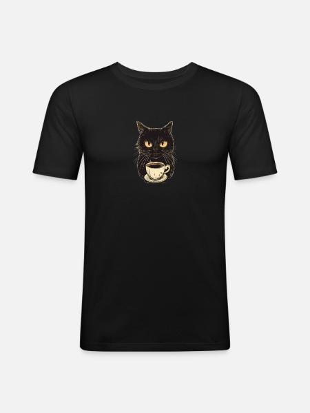 Black cat with coffee - Men's Slim Fit T-Shirt - black