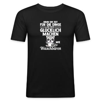 Waschbär - Männer Slim Fit T-Shirt - Schwarz - Vorne - Nik (191cm)