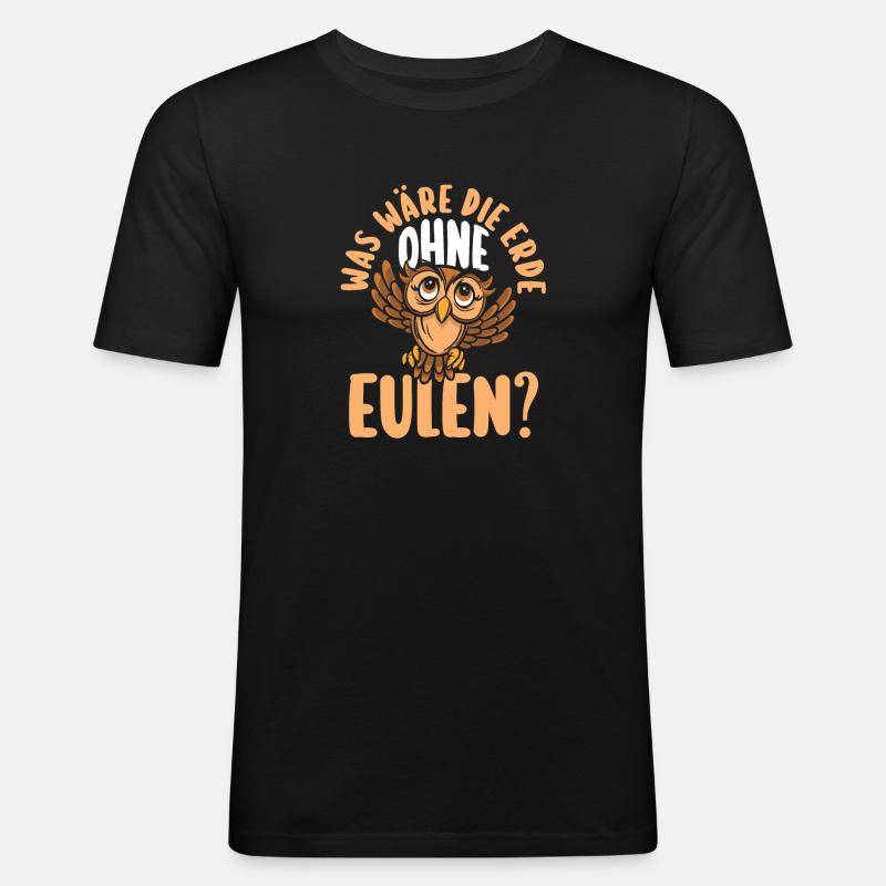 Eulen - Männer Slim Fit T-Shirt - Schwarz